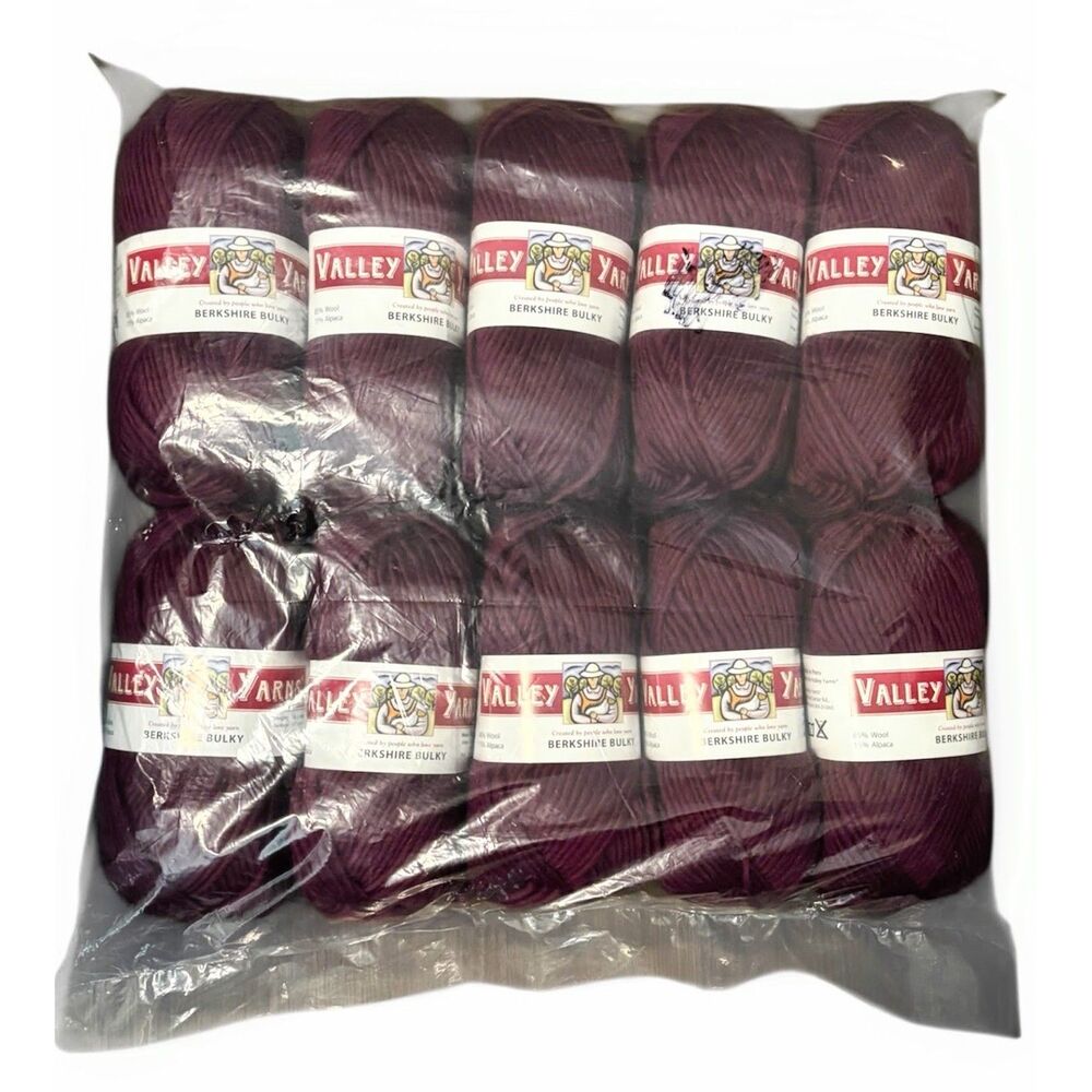 NEW LOT of 10 Valley Yarns Berkshire Bulky, Color Plum, 85% Wool, 15% Alpaca